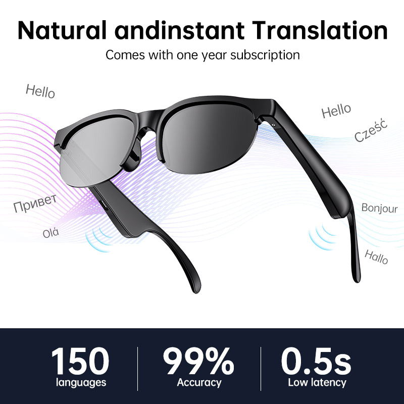 Gafas inteligentes con IA: audio Bluetooth, asistente de voz y traducción