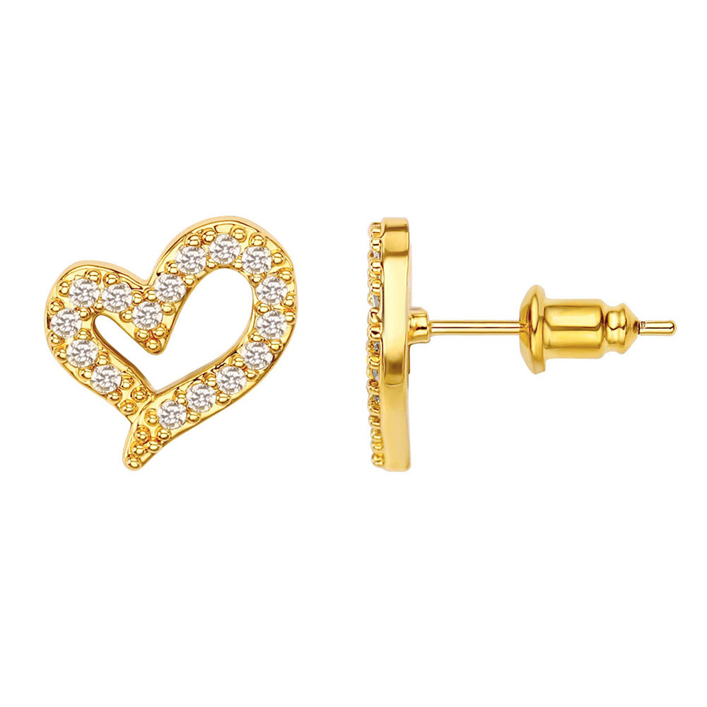 Pendientes de botón con forma de corazón brillante – Elegancia chapada en oro y plata