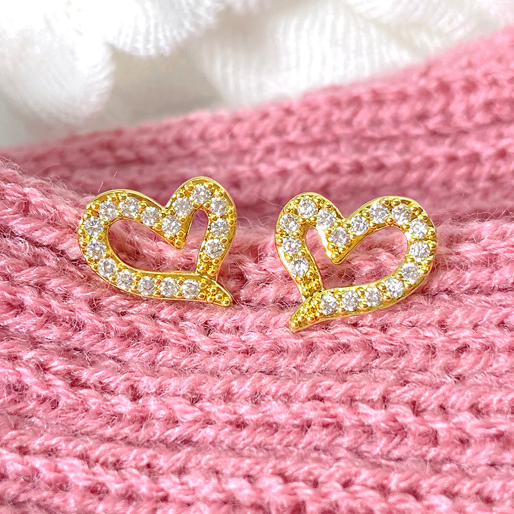 Pendientes de botón con forma de corazón brillante – Elegancia chapada en oro y plata