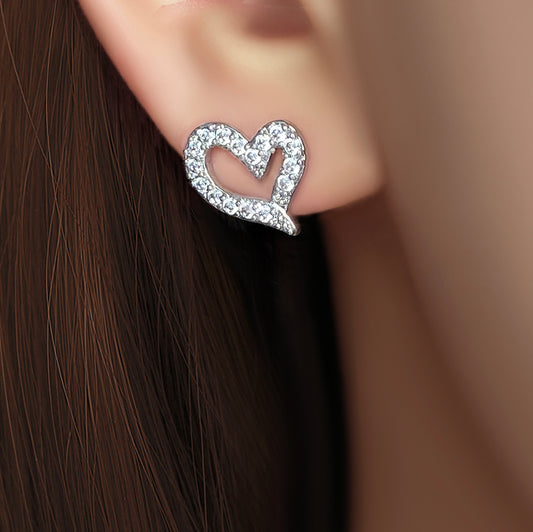 Pendientes de botón con forma de corazón brillante – Elegancia chapada en oro y plata