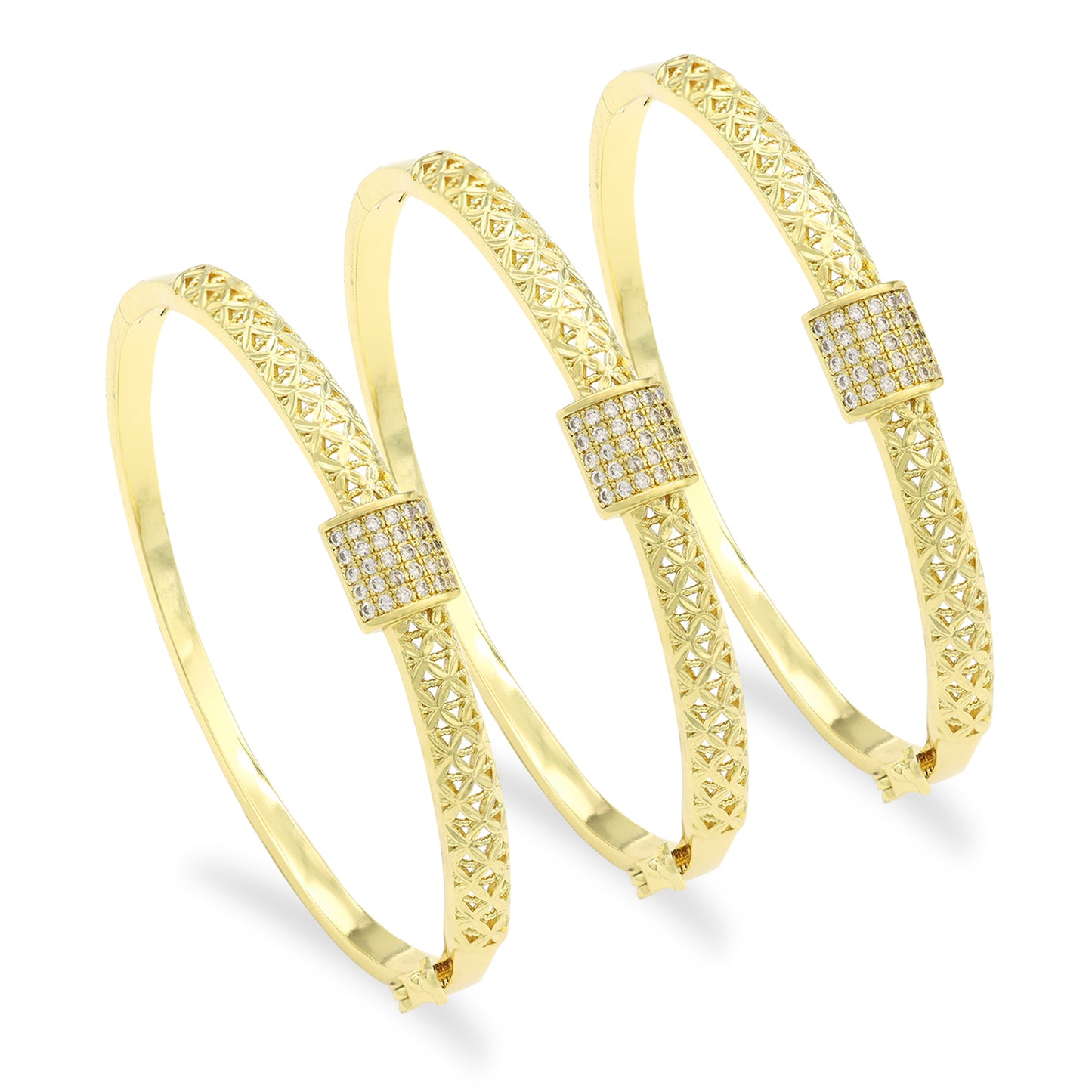 Brazalete geométrico de circonita chapado en oro de 18 quilates