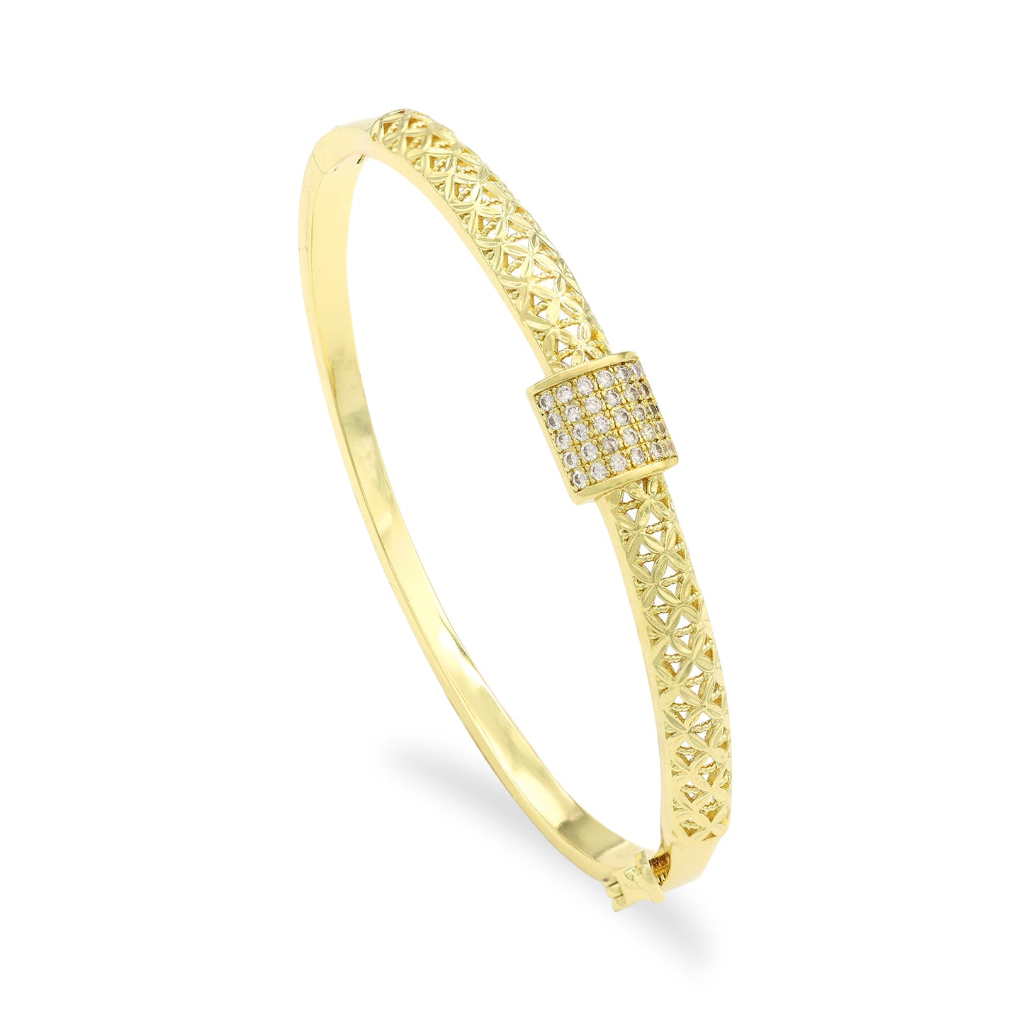 Brazalete geométrico de circonita chapado en oro de 18 quilates