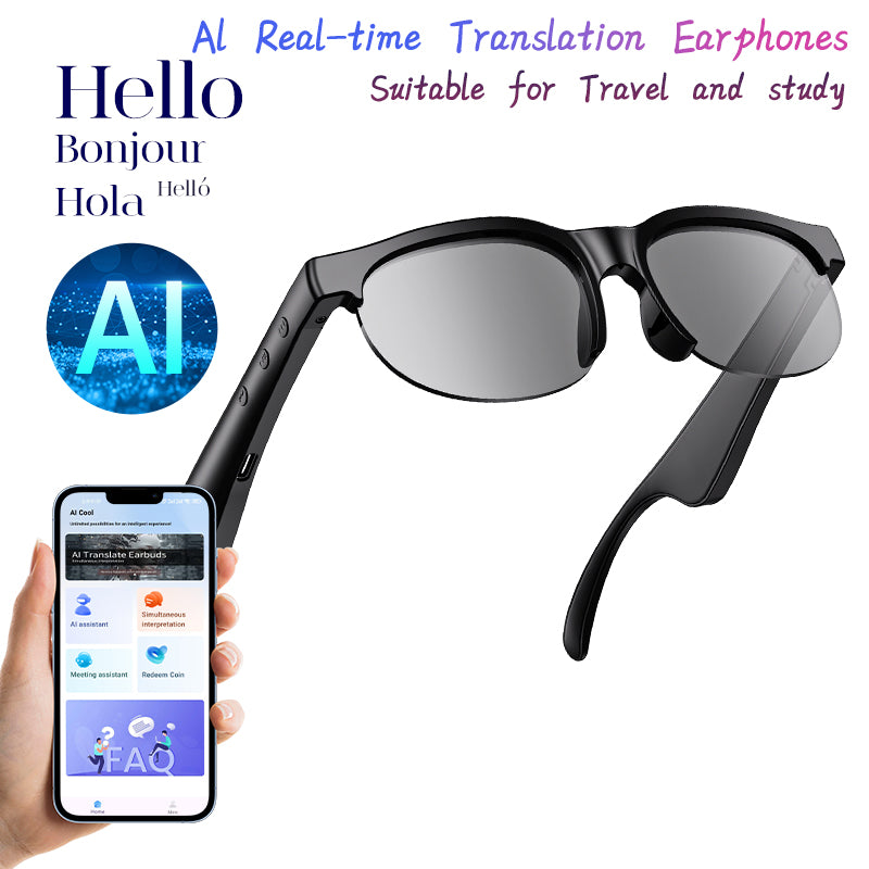 Gafas inteligentes con IA: audio Bluetooth, asistente de voz y traducción