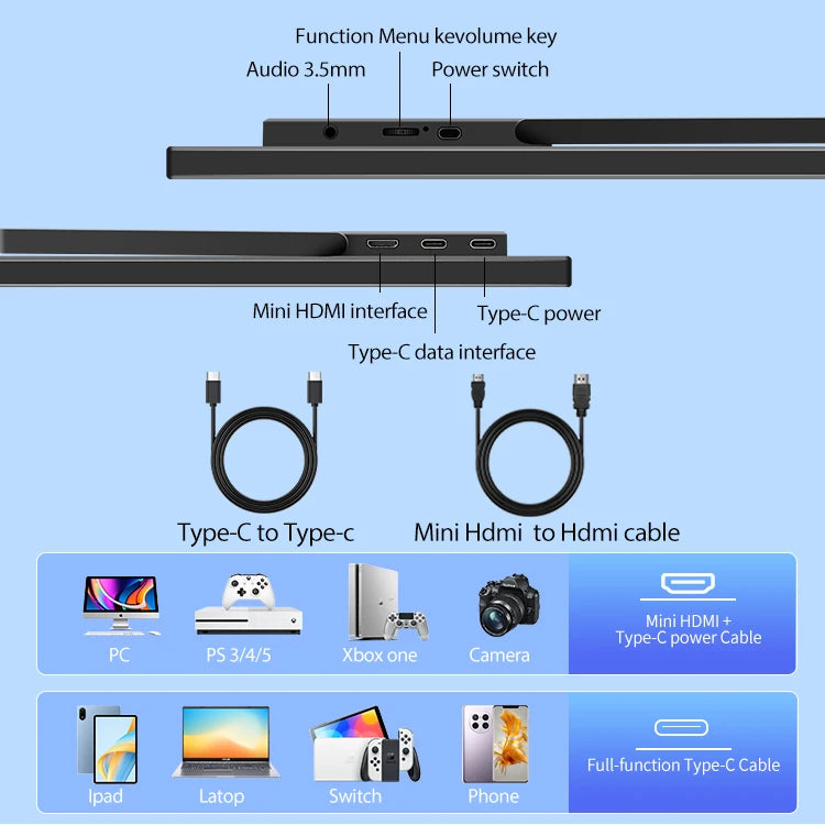 Monitor portátil para juegos de 14" – 60 Hz FHD USB-C/HDMI
