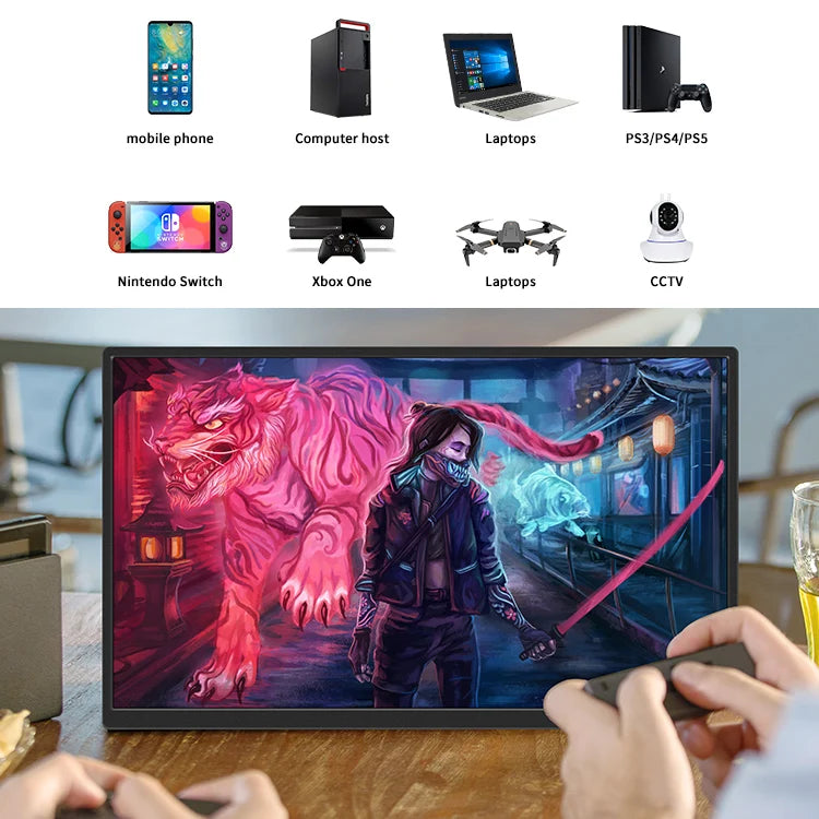 Monitor portátil para juegos de 18,5" – 1080p FHD, USB-C/HDMI, 100 Hz/60 Hz