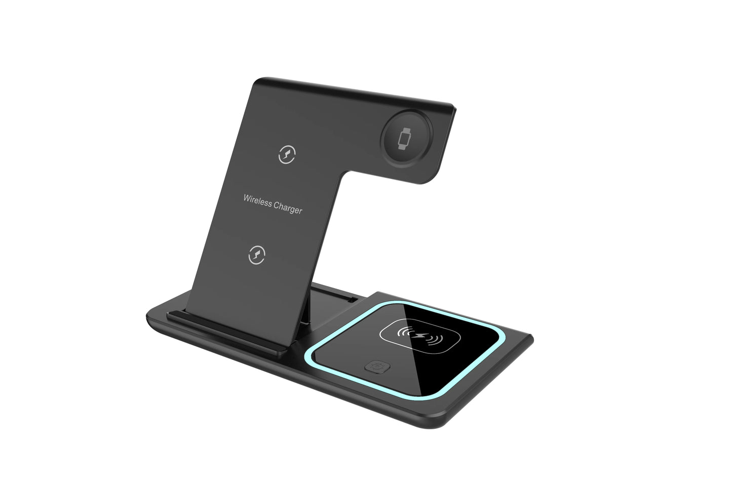 Cargador inalámbrico 3 en 1 de 15 W: base de carga rápida para teléfono, reloj y auriculares.