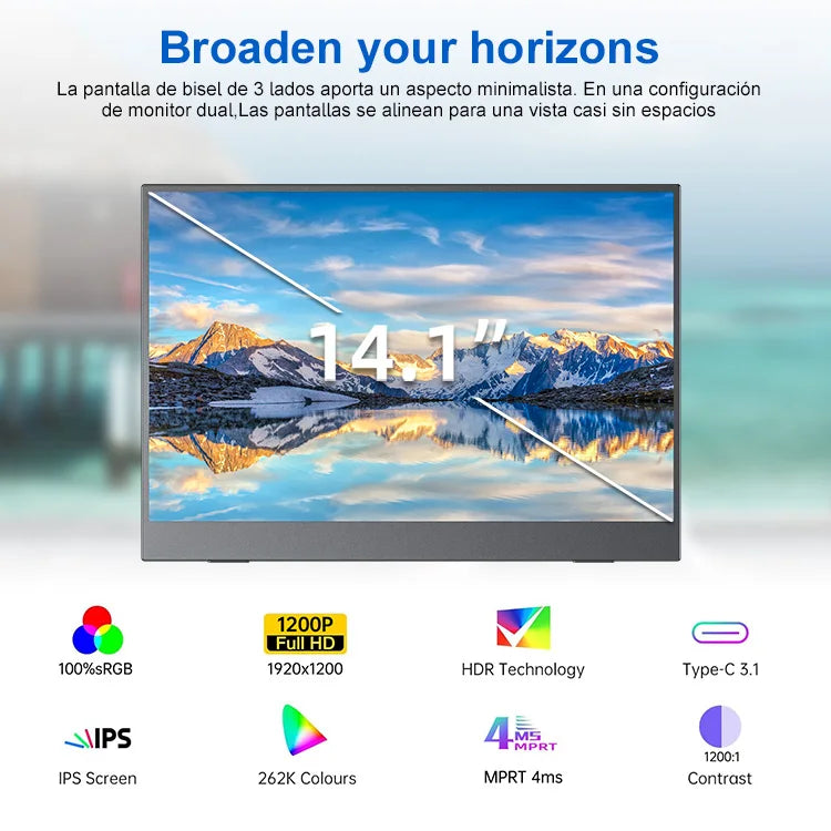 Monitor portátil para juegos de 14" – 60 Hz FHD USB-C/HDMI