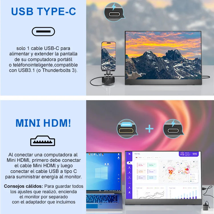 Monitor portátil para juegos de 14" – 60 Hz FHD USB-C/HDMI
