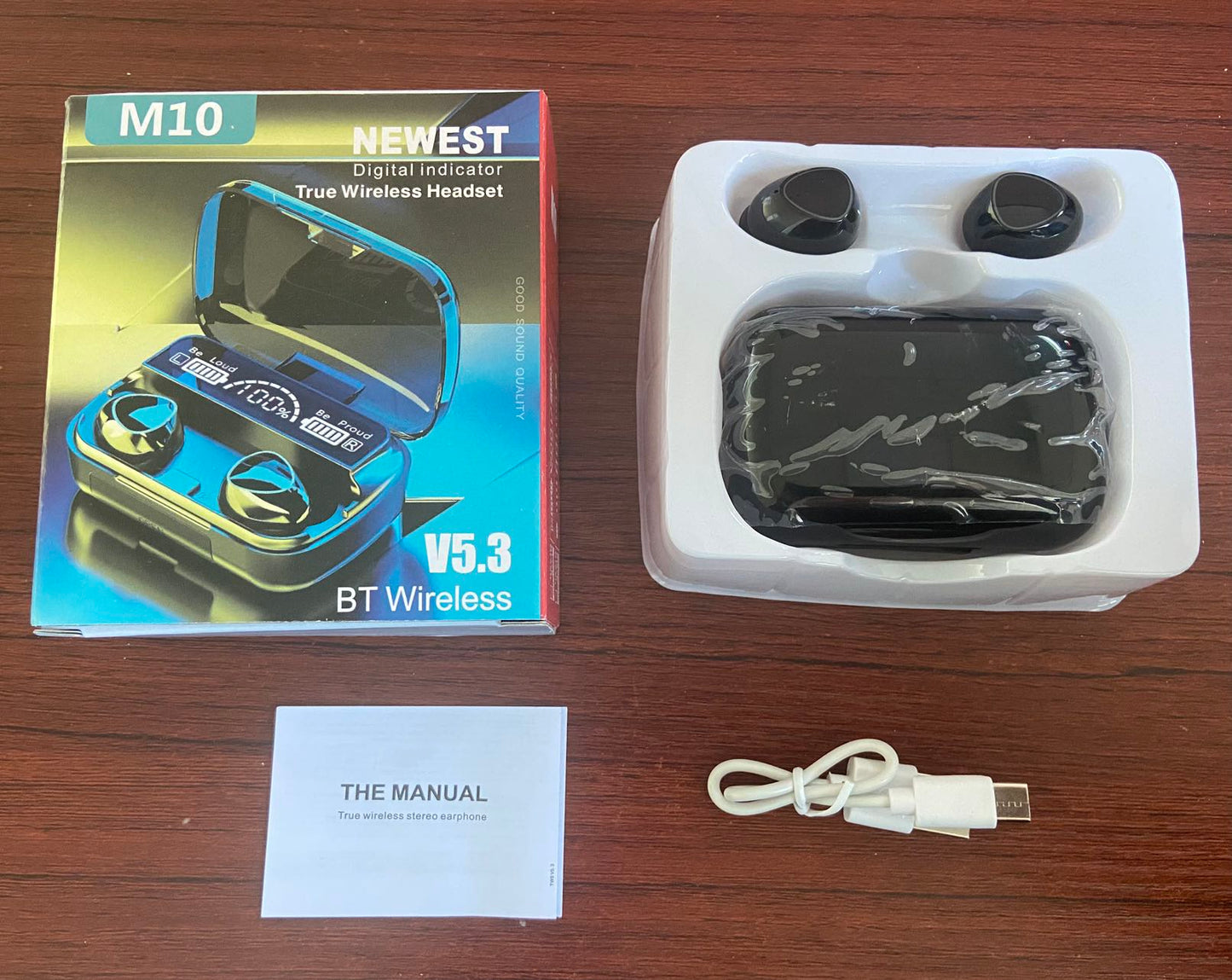 Auriculares inalámbricos M10 Bluetooth 5.3 – Auriculares estéreo resistentes al agua con estuche de carga y micrófono